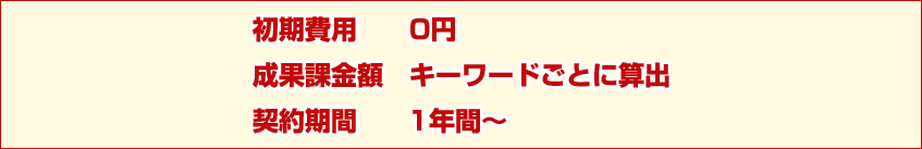 初期費用：0円　成果課金：キーワードごとに算出　契約期間：1年～